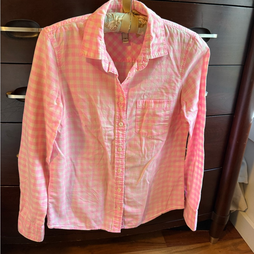 J. Crew Girls Pink Gingham Button-Down Shirt